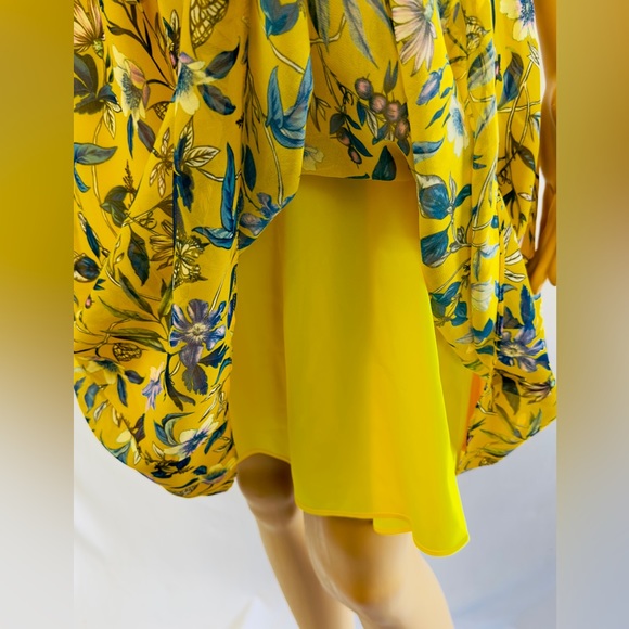 Sam Edelman Bright Yellow Floral Wrap Waist Knee Length Fully Lined Dres… - Picture 9 of 13
